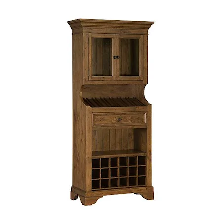 Tall Slanted Wine Rack with 2 Glass Doors on Top and Bottom Wine Cubby